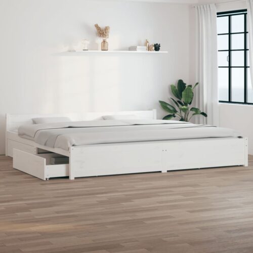 Bed Frame with Drawers White 183x203cm King