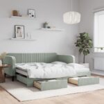 Daybed with Trundle&Drawers Light Grey 90x190cm