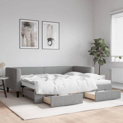Daybed with Trundle&Drawers Light Grey 90x190cm