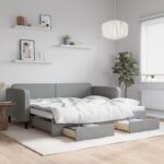 Daybed with Trundle&Drawers Light Grey 90x190cm