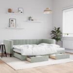 Daybed with Trundle&Drawers Light Grey 90x190cm