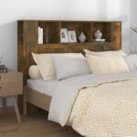 Wooden Headboard Bed Frame Storage Shelf Rack Head Smoked Oak Double Size 140cm