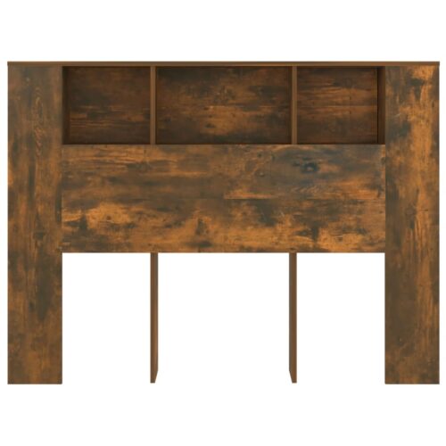 Wooden Headboard Bed Frame Storage Shelf Rack Head Smoked Oak Double Size 140cm - Image 3