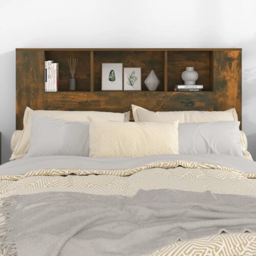Wooden Headboard Bed Frame Storage Shelf Rack Head Smoked Oak Double Size 140cm - Image 5