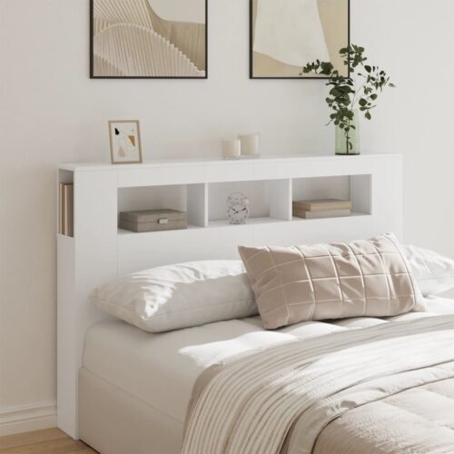 LED Lights Headboard White 160cm Queen Size Wooden Bed Frame Head Bedhead - Image 3