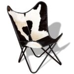 Butterfly Chair Black White Real Cowhide Leather