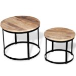 Coffee Table Set 2 Pieces Rough Mango Wood Round 40/50cm