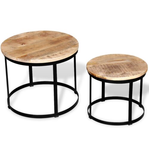 Coffee Table Set 2 Pieces Rough Mango Wood Round 40/50cm - Image 2