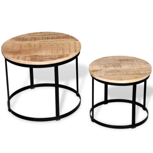 Coffee Table Set 2 Pieces Rough Mango Wood Round 40/50cm - Image 3