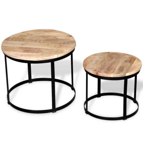 Coffee Table Set 2 Pieces Rough Mango Wood Round 40/50cm - Image 4