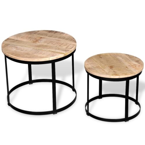 Coffee Table Set 2 Pieces Rough Mango Wood Round 40/50cm - Image 5