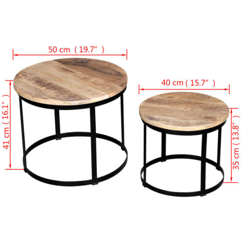 Coffee Table Set 2 Pieces Rough Mango Wood Round 40/50cm - Image 7