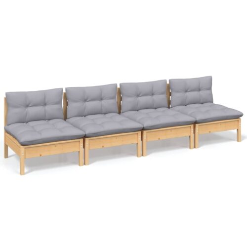 4-Seater Garden Sofa with Grey Cushions Outdoor Patio Lounge Chairs Furniture Pine Wood