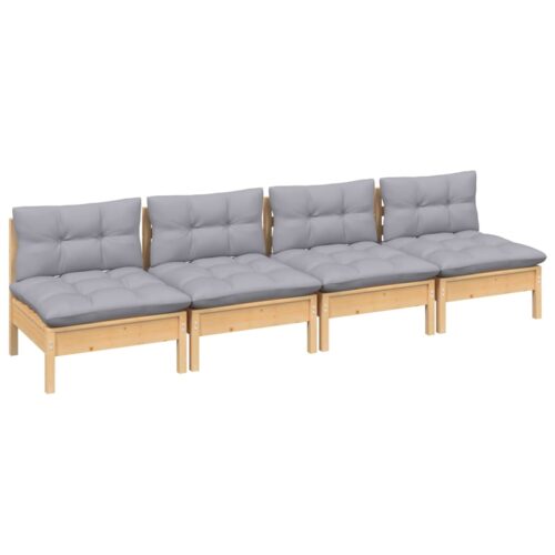 4-Seater Garden Sofa with Grey Cushions Outdoor Patio Lounge Chairs Furniture Pine Wood - Image 3