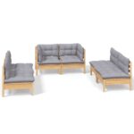 6-Piece Garden Lounge Set with Grey Cushions Pine Wood Outdoor Patio Furniture