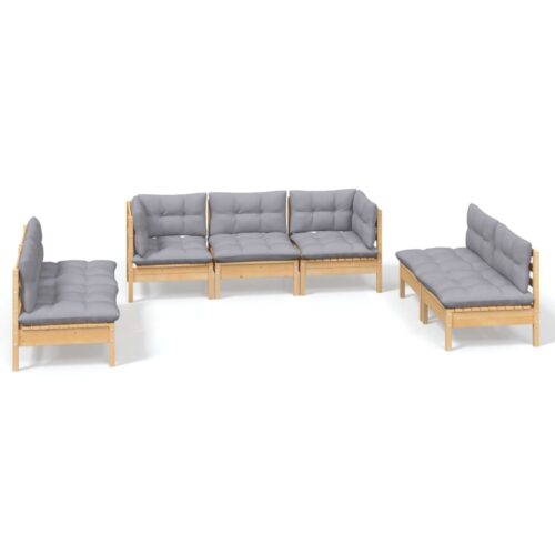 7-Piece Garden Lounge Set with Grey Cushions Pine Wood Outdoor Patio Furniture