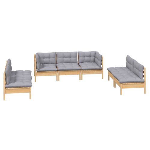 7-Piece Garden Lounge Set with Grey Cushions Pine Wood Outdoor Patio Furniture - Image 3