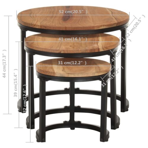 Side Tables 3pcs Solid Acacia Wood - Image 8