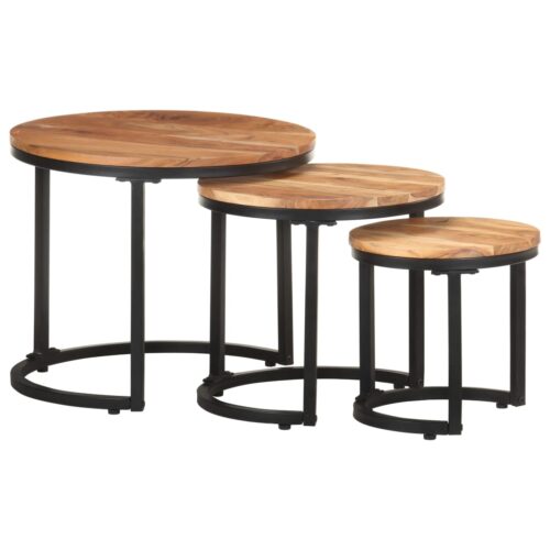 Side Tables 3pcs Solid Acacia Wood - Image 9
