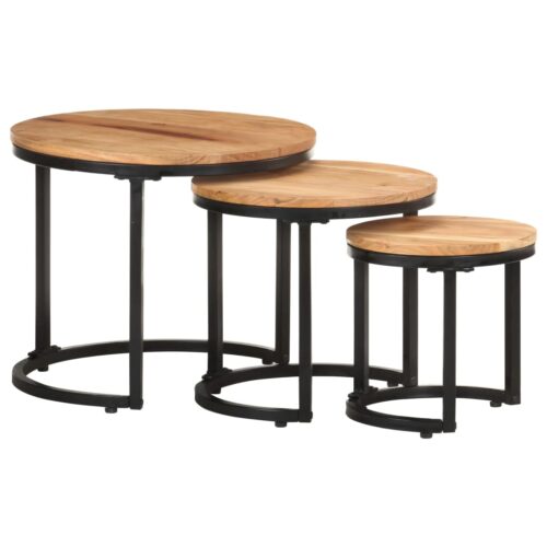 Side Tables 3pcs Solid Acacia Wood - Image 10