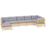 7-Piece Garden Lounge Set with Grey Cushions Pine Wood Outdoor Patio Furniture