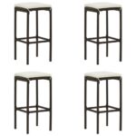 Bar Stools with Cushions 4pcs Brown Poly Rattan