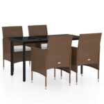 5-Piece Garden Dining Set with Cushions Brown Black