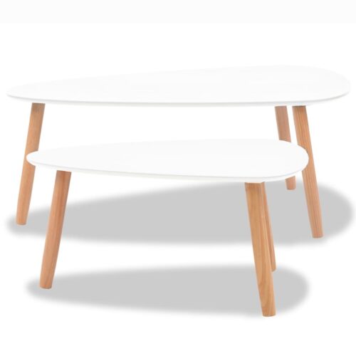 Coffee Table Set 2 Pieces Solid Pinewood White - Image 4