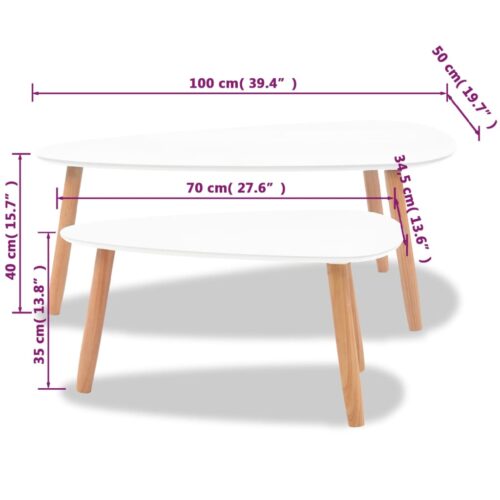 Coffee Table Set 2 Pieces Solid Pinewood White - Image 11