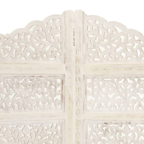 Hand carved 4-Panel Room Divider White 160x165cm Solid Mango Wood - Image 3