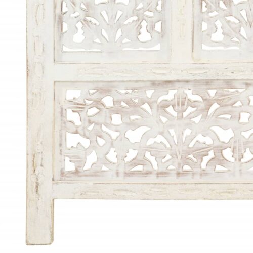 Hand carved 4-Panel Room Divider White 160x165cm Solid Mango Wood - Image 5
