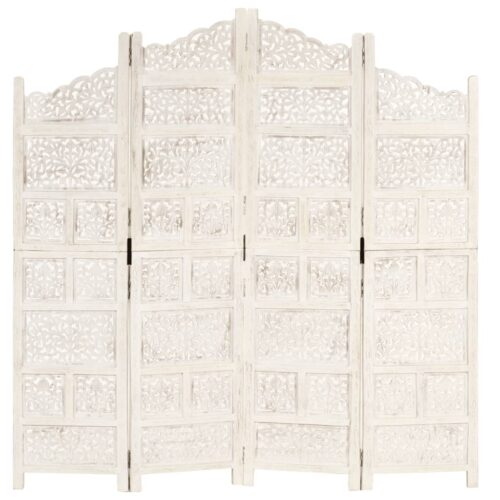 Hand carved 4-Panel Room Divider White 160x165cm Solid Mango Wood - Image 6