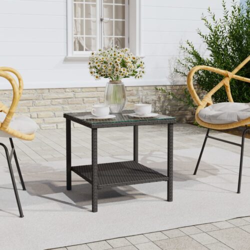 Side Table Black 45x45x45cm Poly Rattan Tempered Glass - Image 7