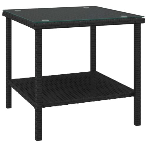Side Table Black 45x45x45cm Poly Rattan Tempered Glass