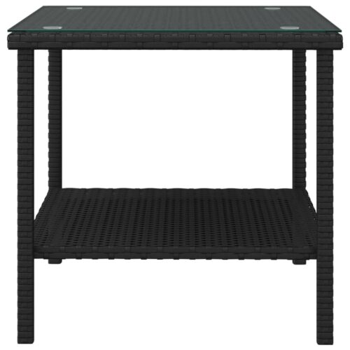 Side Table Black 45x45x45cm Poly Rattan Tempered Glass - Image 3
