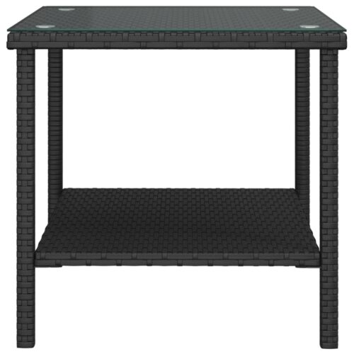 Side Table Black 45x45x45cm Poly Rattan Tempered Glass - Image 4