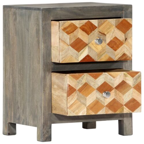 Bedside Cabinet Grey 40x30x50cm Solid Mango Wood - Image 3
