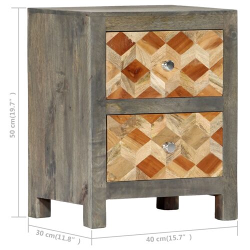 Bedside Cabinet Grey 40x30x50cm Solid Mango Wood - Image 8