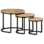 Side Tables 3pcs Rough Mango Wood