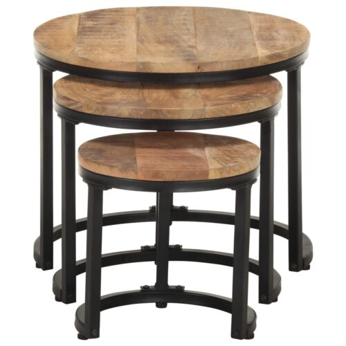 Side Tables 3pcs Rough Mango Wood - Image 2