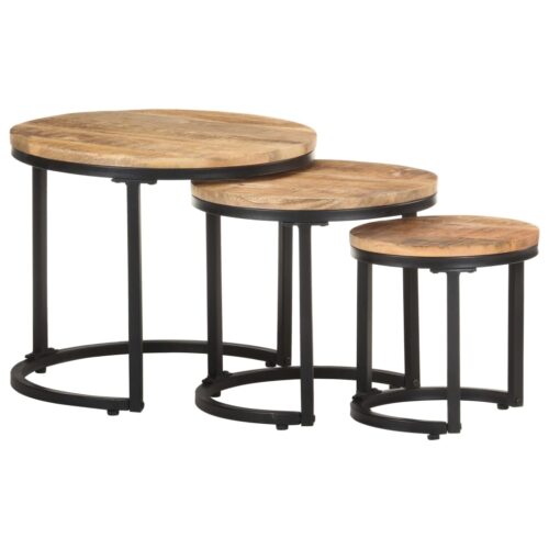 Side Tables 3pcs Rough Mango Wood - Image 9