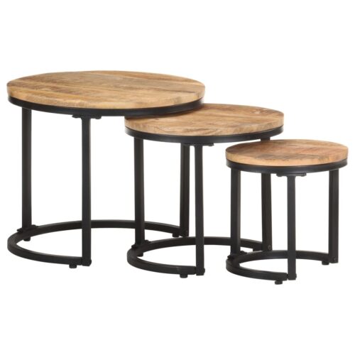 Side Tables 3pcs Rough Mango Wood - Image 10