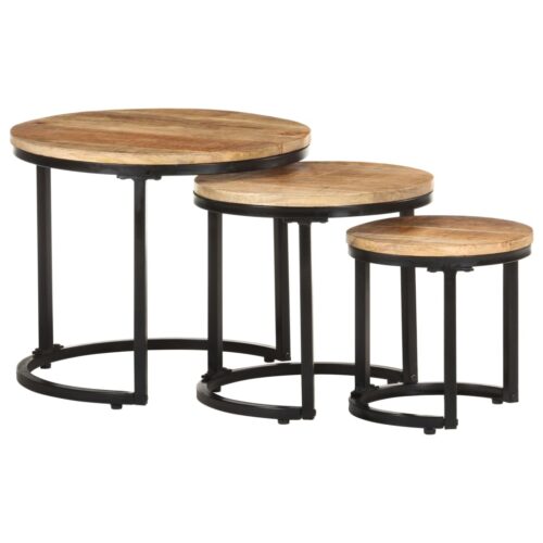 Side Tables 3pcs Rough Mango Wood - Image 11
