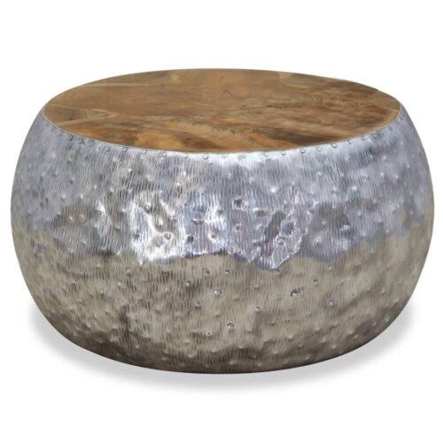 Coffee Table Aluminium Teak 60x60x30cm - Image 3