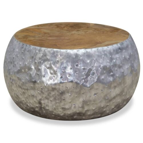 Coffee Table Aluminium Teak 60x60x30cm - Image 4