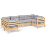 6-Piece Garden Lounge Set with Grey Cushions Pine Wood Outdoor Patio Furniture