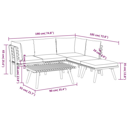 6-Piece Garden Lounge Set with Cushions Wood Timber Outdoor Patio Furniture Acacia - Image 8