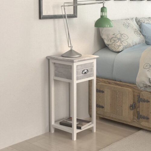 Nightstand with 1 Drawer Grey White - Image 2