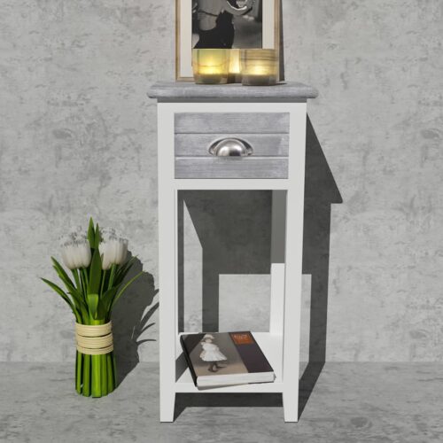 Nightstand with 1 Drawer Grey White - Image 3