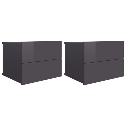 Bedside Cabinets 2pcs High Gloss Grey 40x30x30cm Engineered Wood